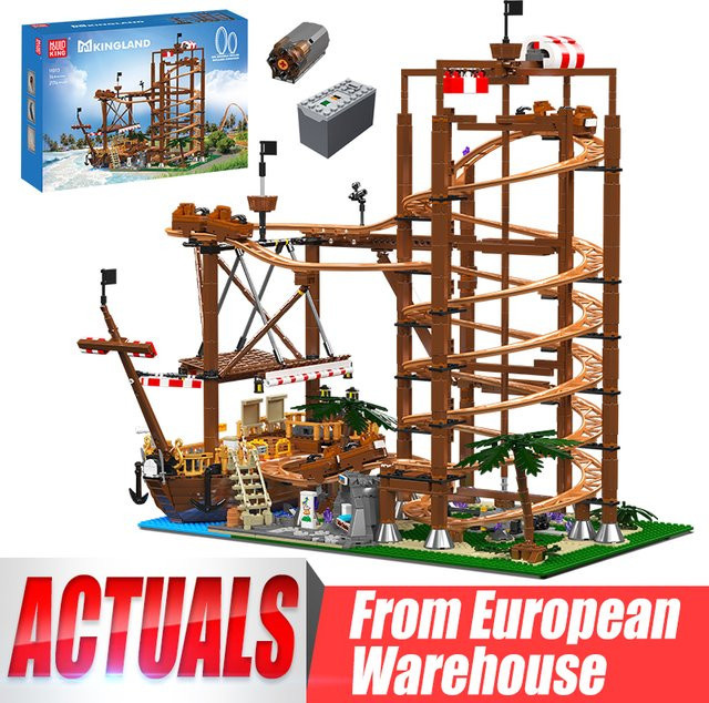Mould King Doppelhelix-Achterbahn mit Piratenschiff, Baustein-Set, ab 14 Jahren - Bild 1