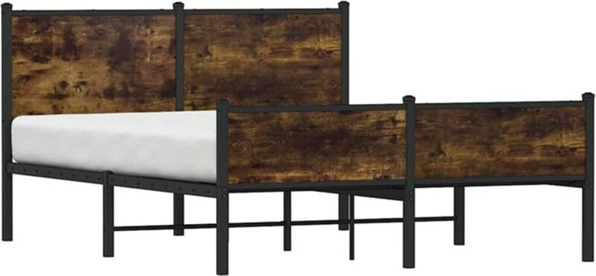Metallbett Vidaxl in Räuchereiche Optik Braun im Industrial Design ohne Matratze B/T/H: 150 x 200 cm - Bild 1