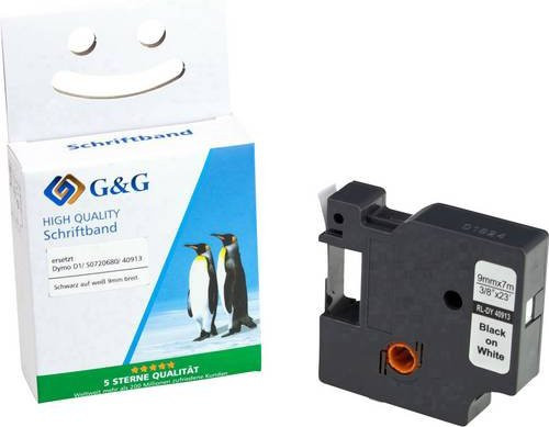 G&G Etikettenband kompatibel mit DYMO 40913, Farbe Weiß mit schwarzer Schrift, Breite: 9 mm, Länge: 7 m - Bild 1