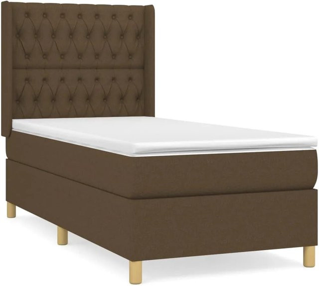 vidaXL Boxspringbett mit Matratze in Dunkelbraun, Hybridbett mit Taschenfederkern, B/T/H: 90 x 190 x 128 cm - Bild 1