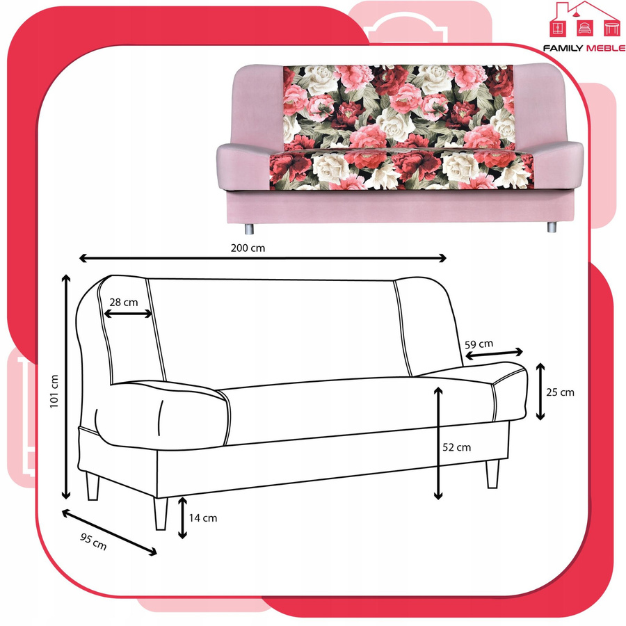 Schlafsofa Sara Print Duo von Family Möbel als ausklappbares 2-Sitzer mit Bonell-Federkern in Print-Optik, B/T/H: 200 x 95 x 200 cm - Bild 3