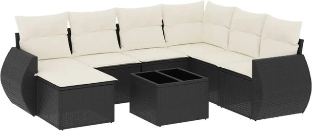 vidaXL 8-teilige Garten-Sofagarnitur aus Poly-Rattan mit Kissen in Schwarz - Bild 1