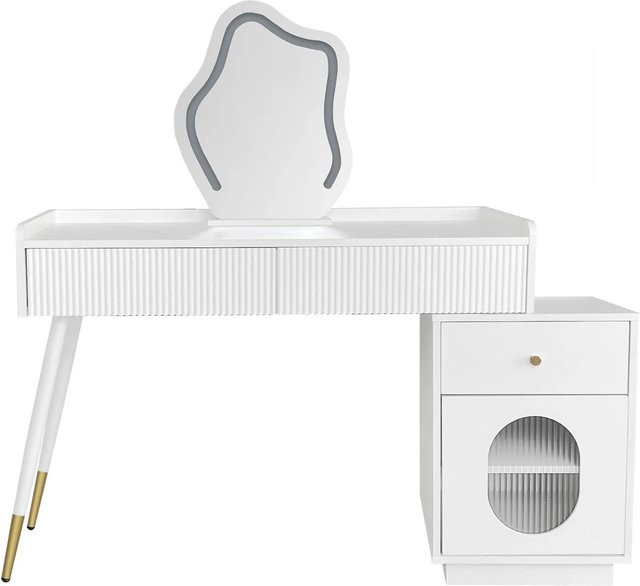 okwish Schminktisch mit LED Spiegel und Schubladen in Weiß, B/T/H: 100 x 40 x 75 cm - Bild 1