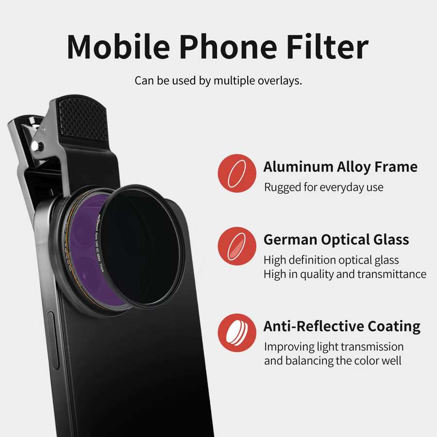 Mecoright Handy-Filter Set mit 52mm Halterung für iPhone, CPL GND Starlight Makro-Objektiv für Nahaufnahmen, Schwarz - Bild 2