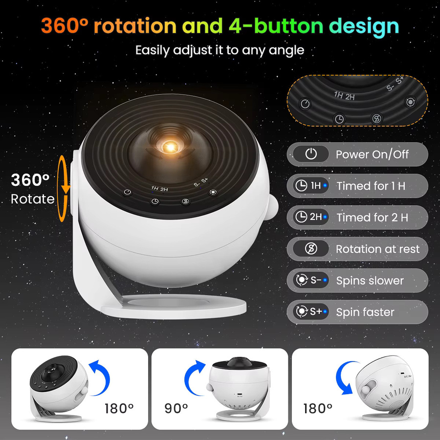 13-in-1 HD Galaxy Projektor mit 360 Grad Rotation, Planetarium mit Timer-Funktion und einstellbarer Brennweite als Nachtlicht für dein Schlafzimmer in Schwarz oder Weiß - Bild 3