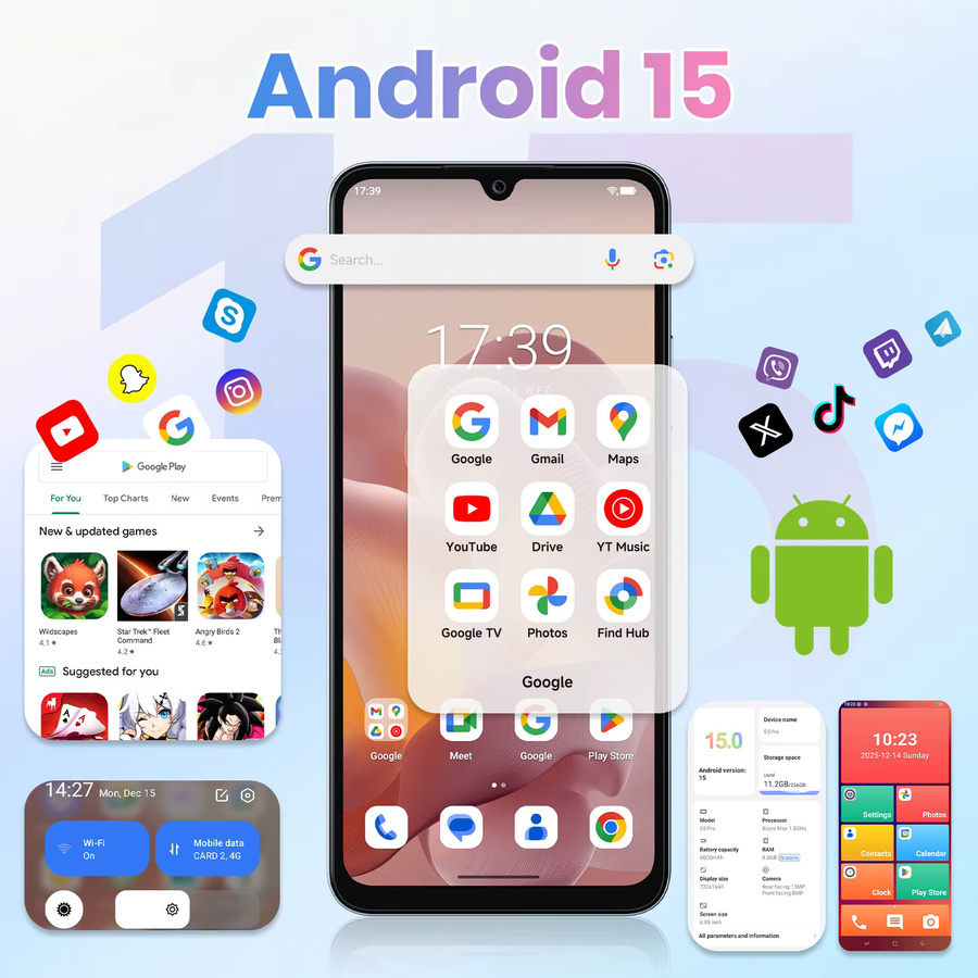 Fossibot S5 Pro Smartphone mit 6,88 Zoll HD+ Display, 256 GB Speicher, 32 GB RAM, Android 15, 6000mAh Akku, 120Hz, 50MP Kamera und seitlichem Fingerabdrucksensor - Bild 2