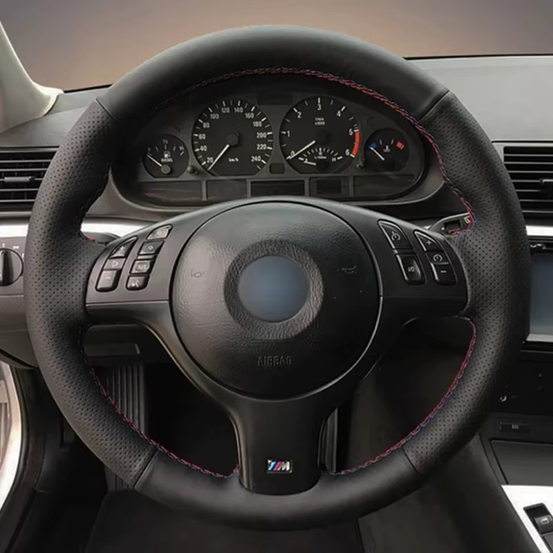 LS AUTO Echtes Napa Leder Lenkrad Überzug für BMW M Sport E46 E39 in Schwarz zum Handnähen - Bild 2