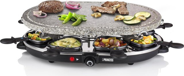 Princess 162720 Raclette Grill Party mit 8 ovalen Natural Stone Grills, 1200 W, Schwarz, B: 49,0 cm, T: 18,6 cm, H: 4,0 cm - Bild 1