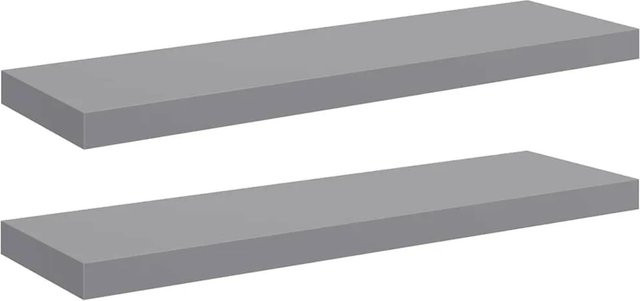 vidaXL Schweberegale 2er Set Grau aus MDF und Metall, B: 80 cm, T: 23,5 cm, H: 3,8 cm - Bild 1
