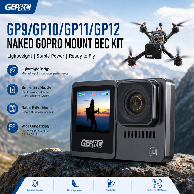 GEPRC Naked GoPro Kamerahalterung BEC Kit für FPV Drohnen in Schwarz - Bild 1