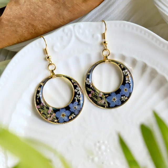 OEING Ohrringe Epoxidharz, Echte Blumen, Gold, Unisex - Bild 1