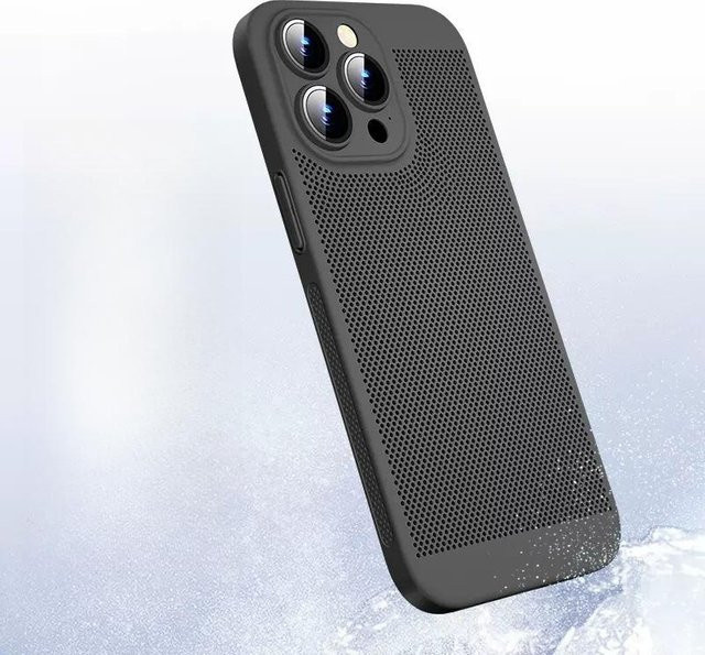Apple iPhone 16 Handyhülle mit atmungsaktivem Mesh und Kühlfunktion, mattes Design mit Linsenschutz, Schwarz - Bild 1