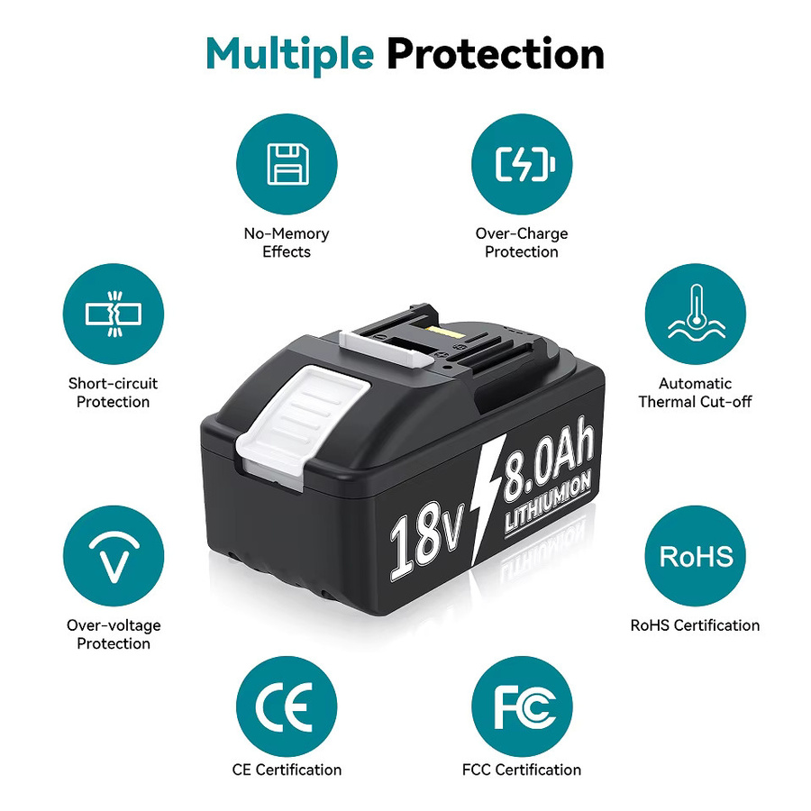Lithium-Ionen-Akku für Makita 18V Werkzeuge, kompatibel mit BL1830, BL150B und BL1860B, 7Ah, Schwarz - Bild 4
