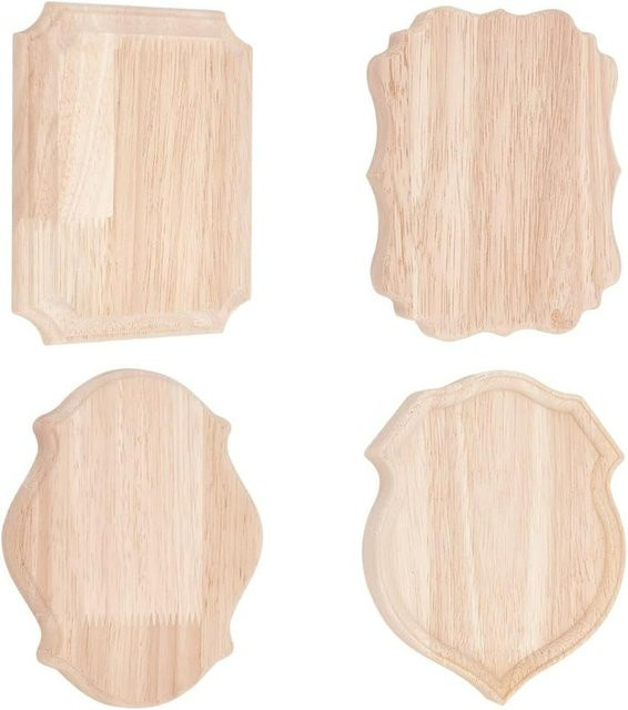 Holztafeln mit Ogee-Rand zum Basteln, 4er-Set unlackierte Holzschilder in Braun und Beige, Breite: 15,2 cm, Höhe: 12,7 cm - Bild 1