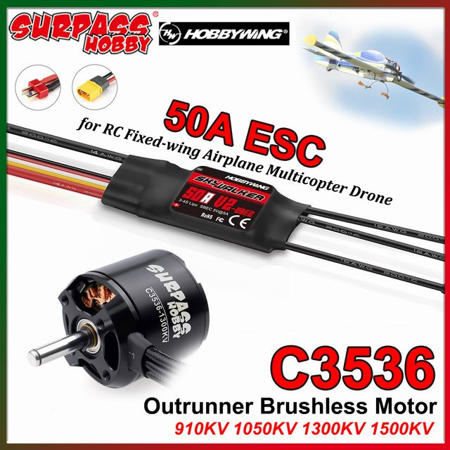 Surpass Hobby 3536 Outrunner Brushless Motor, Hobbywing 50A ESC, für RC Flugzeuge, Multicopter und Drohnen - Bild 1