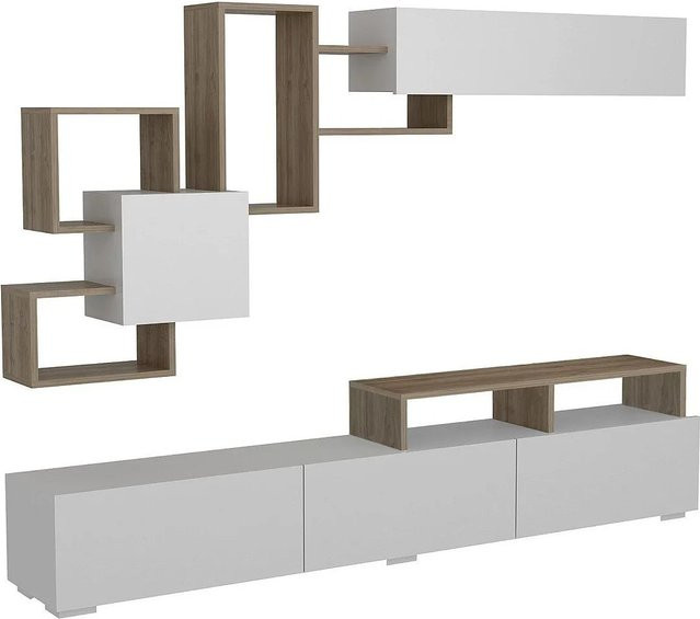 Vente-unique TV-Wand Taloli in Naturfarben Hell und Weiß, Breite: 210 cm - Bild 1