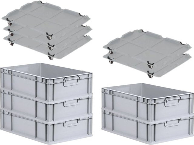 PROREGAL SuperSparSet 5x Eurobox NextGen Grip mit Auflagedeckel und 4 schwarzen Schiebeschnappverschlüssen, Grau, H x B x T: 17 x 40 x 60 cm, 34 Liter - Bild 1