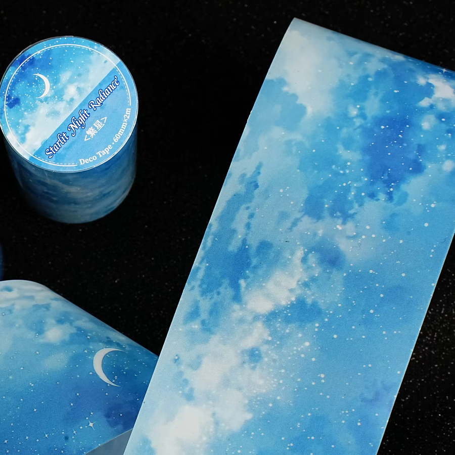 Etori Life Starry Washi-Tape mit Mondlicht-Aquarell-Design in Hellblau, Breite: 60 mm, Länge: 2 m - Bild 5