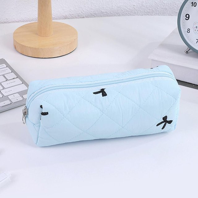 Schleifen-Federmäppchen mit Reißverschluss in Blau, tragbare Schreibwaren-Aufbewahrungstasche aus Polyester für die Schule, B/H: 15,0 x 8,0 cm - Bild 1