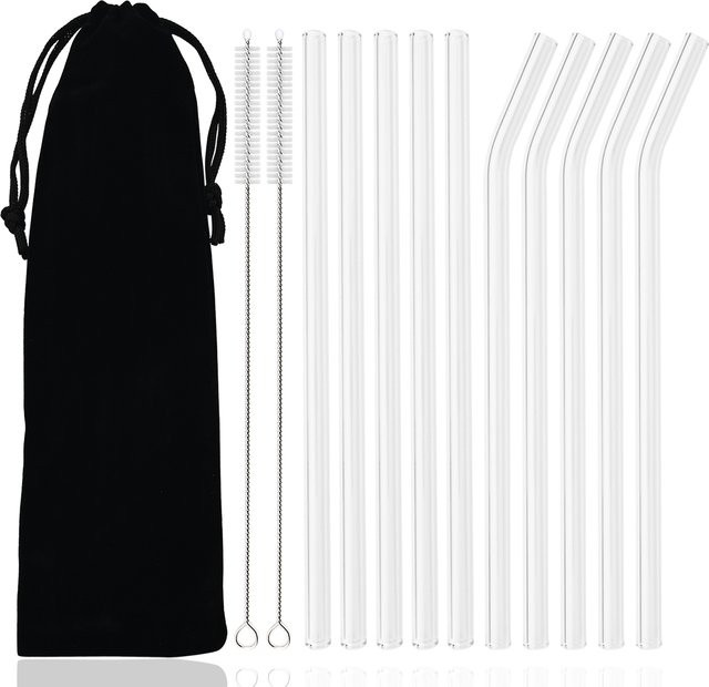 Zoseil 13-teiliges Set wiederverwendbare Glas-Strohhalme in Transparent, Länge: 20 cm, Durchmesser: 0,8 cm - Bild 1