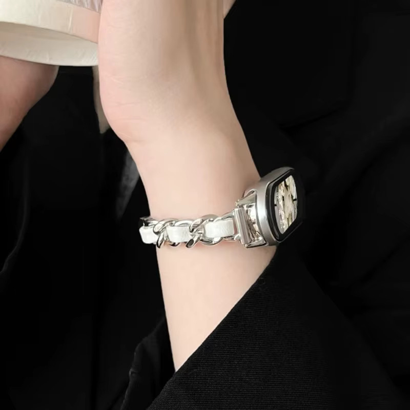 JBAILI Uhrenarmband Leder, Edelstahl, Silber, Damen, für Xiaomi Mi Band 8 9 10 - Bild 5