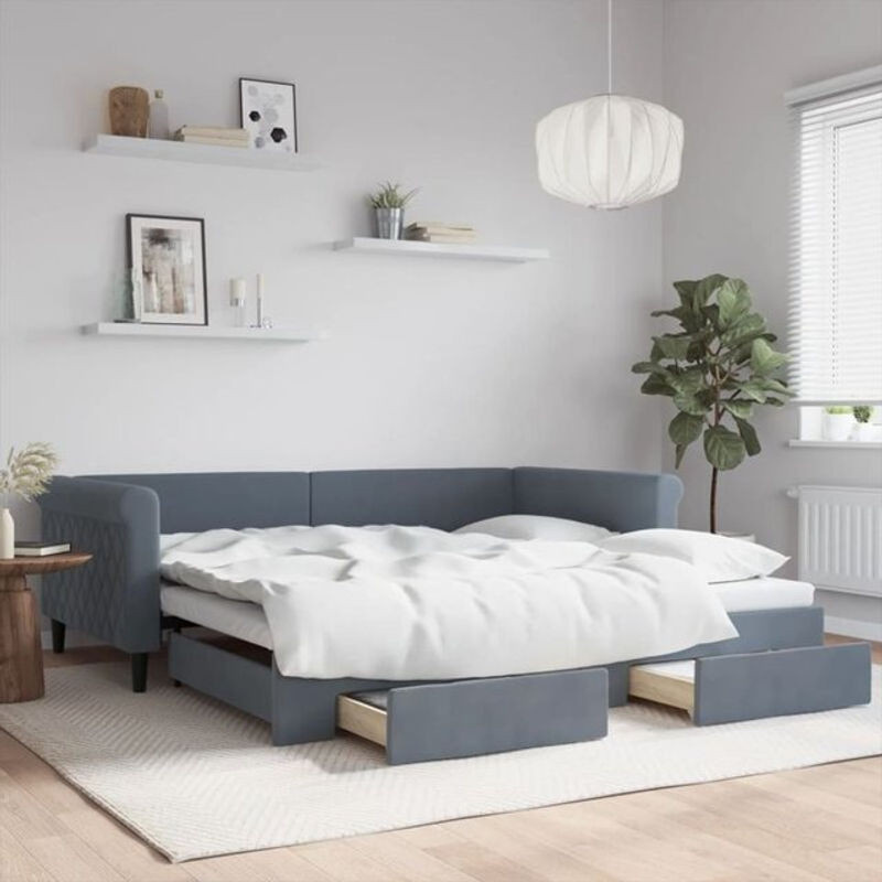 Ausziehbares Funktionsbett Vidaxl mit Schubladen aus Samt und Metall in Anthrazit B/T/H: 100 x 200 cm - Bild 1