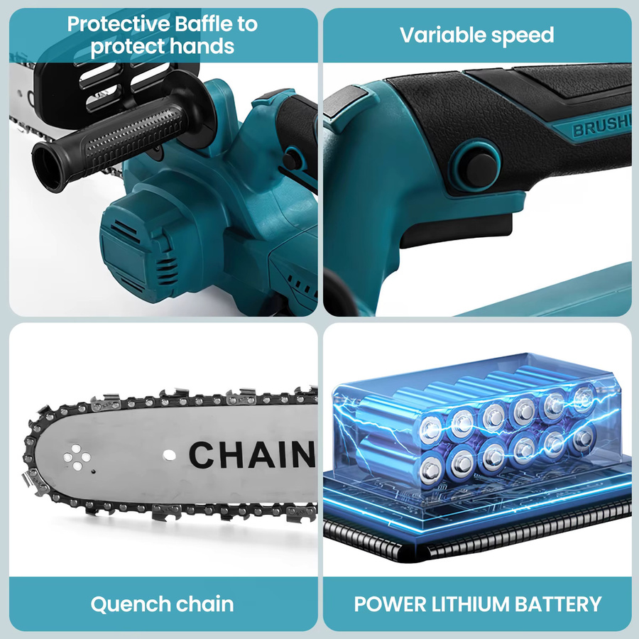 TKKEACE 12-Zoll Bürstenlose Akku-Kettensäge mit Batterie und Ladegerät, 8000 U/min, 30 cm Schneidbarren, Elektrische Kettensäge für Baumschnitt und Gartenarbeit - Bild 4