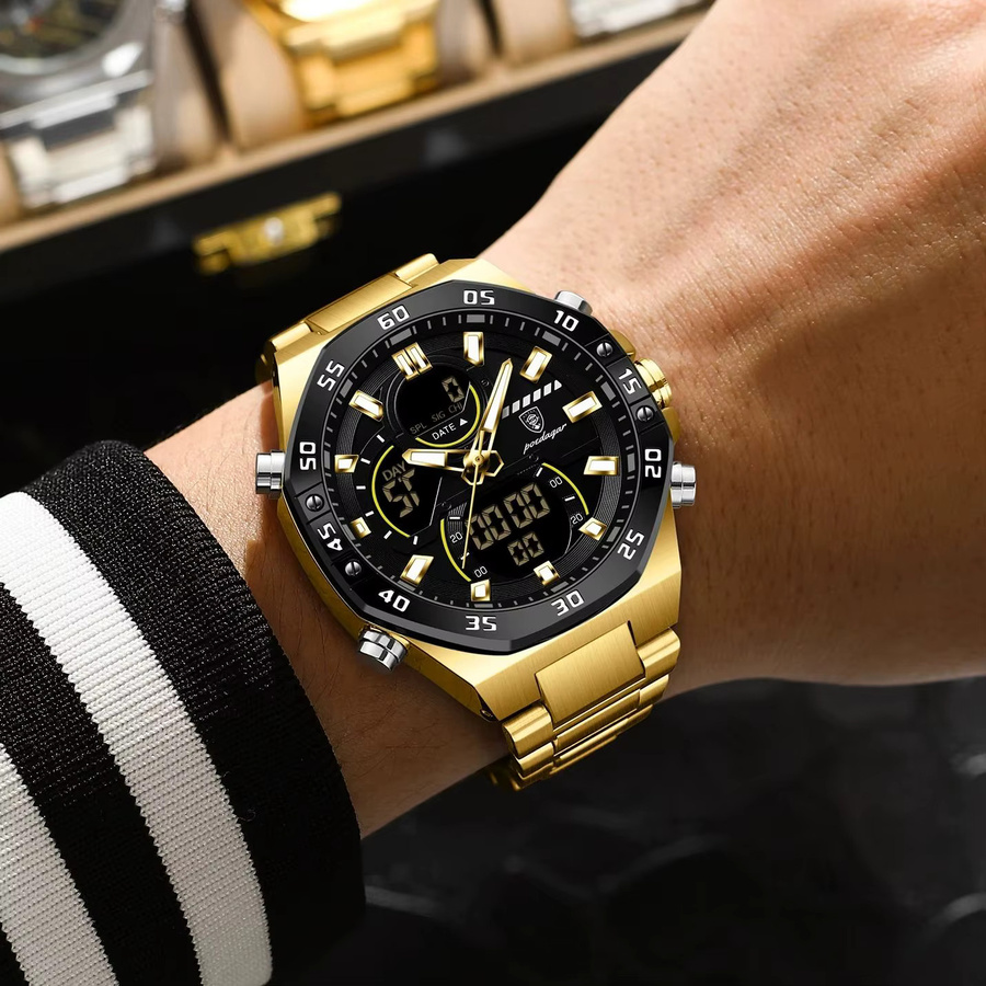 POEDAGAR Armbanduhr, Digitaluhr, Quarz, Edelstahl, Schwarz, Herren - Bild 4