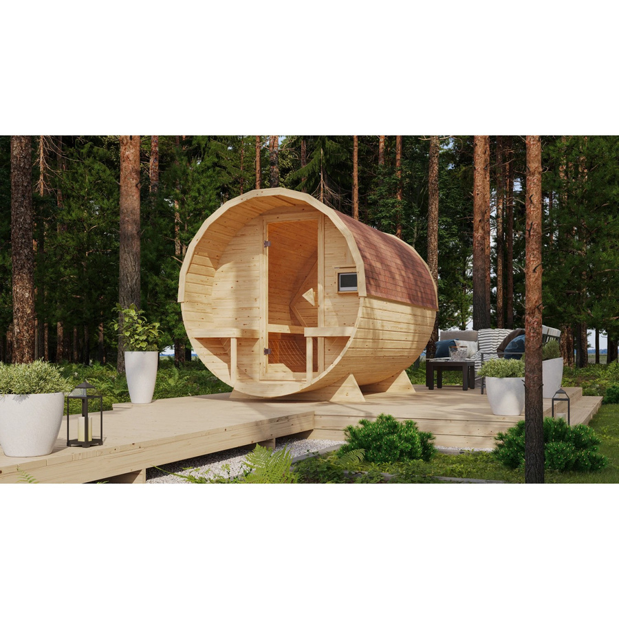 Karibu Fass-Sauna 2 Naturbelassen in Braun - Bild 2