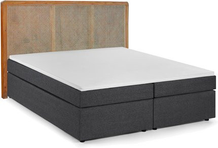 SIT Boxspringbett This&That in Grau mit Teakholz und Rattan, B/T: 200 x 200 cm - Bild 1