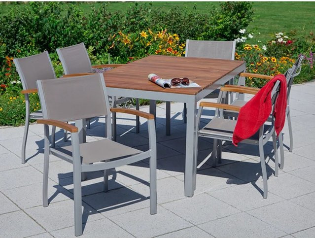 7-teilige moderne Gartenmöbelgruppe Naxos von Merxx aus Akazienholz in Beige und Grau - Bild 1