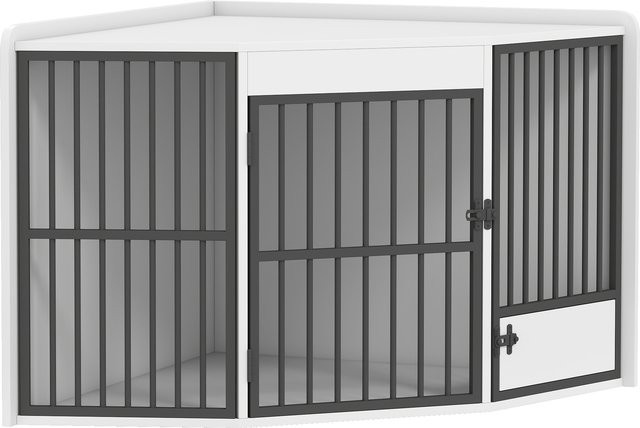 PawHut Eck-Hundekäfig Hundebox für Zuhause, abschließbare Hundehütte Indoor mit drehbarer Fütterungstür für kleine und mittlere Hunde, Weiß, B/T/H: 113 x 80 x 64 cm - Bild 1