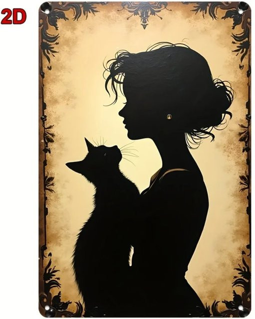 HELLOYOUNG Gotische Metall-Wandkunst Hexenkatzensilhouette in Schwarz, Breite: 20,32 cm, Höhe: 30,48 cm - Bild 1