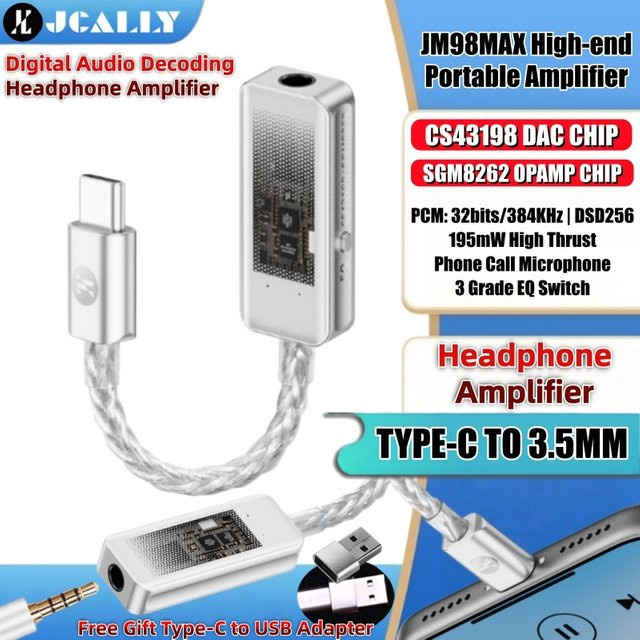 JCALLY JM98MAX USB-C auf 3,5mm Digitaler Audio-Dekodierungs-Kopfhörerverstärker mit Dual DAC CS43198 und SGM8262 OPAMP in Silber - Bild 1