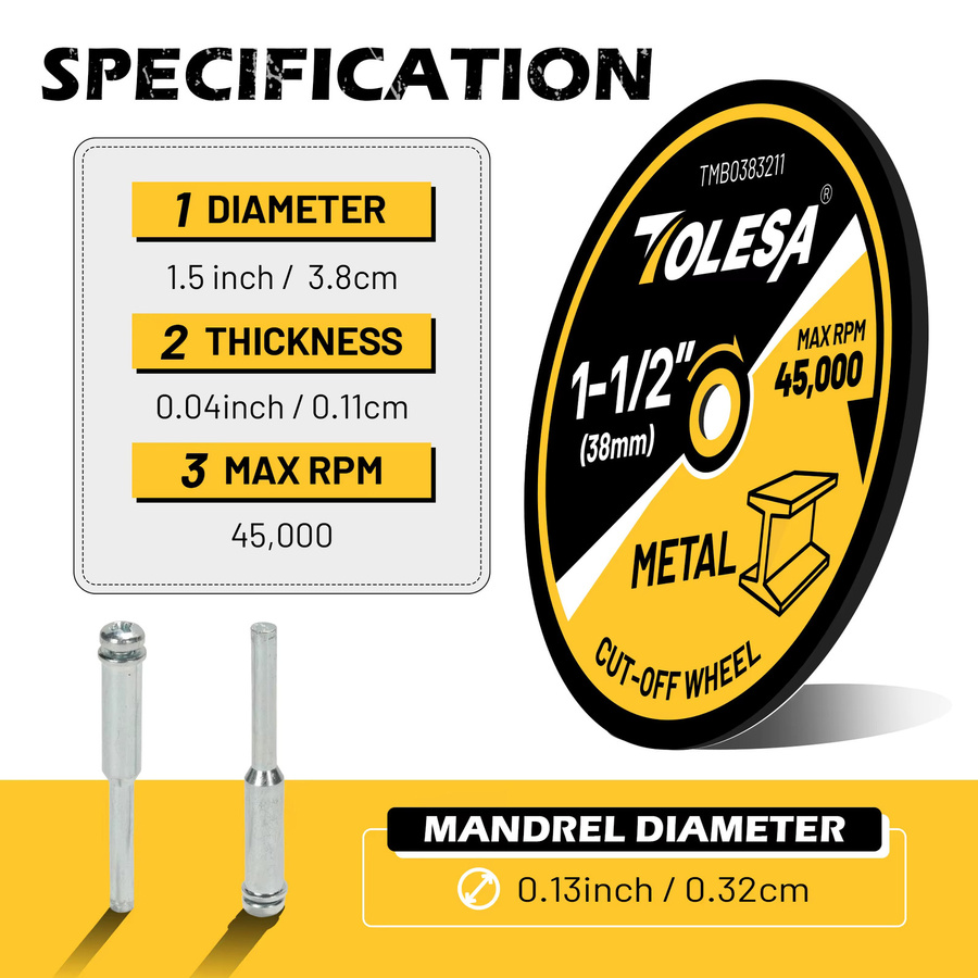 TOLESA Trennscheiben Set für Metall und Stahl, 50 Stück, Schwarz, Durchmesser: 38,1 mm, Breite: 3,175 mm - Bild 2