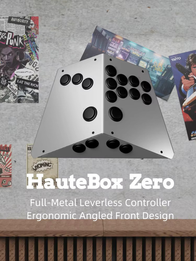 Haute42 Retro+ Hitbox Zero Metall-Controller in Silber mit Alle-Tasten-Funktion und ergonomischem 14-Tasten-Layout für PC und Nintendo Switch - Bild 2