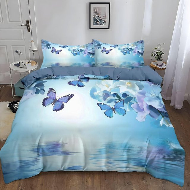 JMG Household Supplies Bettwäscheset Fantasy-Kunst Aquarell Schmetterling aus Mikrofaser, Blau, B/H: 135 x 200 cm - Bild 1