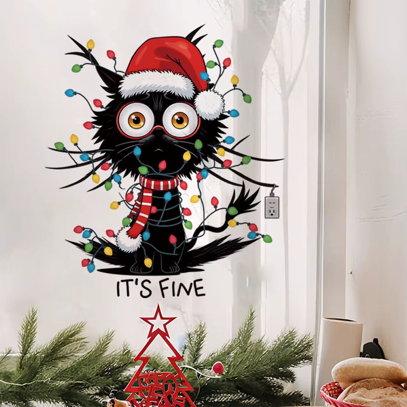 BRUP Weihnachtlicher Toilettenaufkleber mit lustiger Katze und Lichtern, abnehmbarer PVC-Dekor für Badezimmer und Wohnung, Mehrfarbig - Bild 2