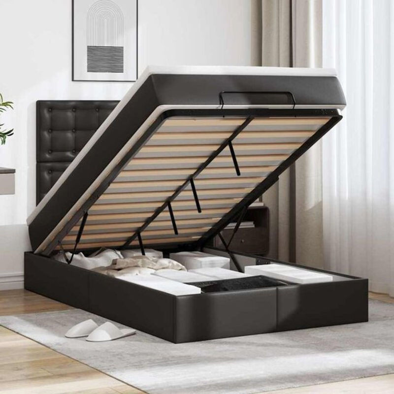 vidaxl Ottoman Polsterbett mit Matratze und LED in Schwarz aus Kunstleder B/T/H: 120 x 200 x 118 cm - Bild 1