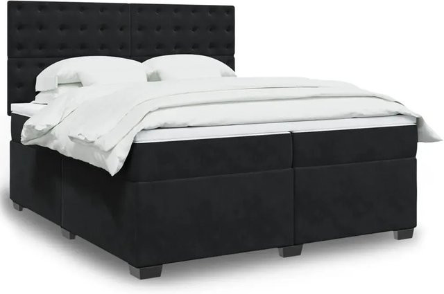 vidaXL Boxspringbett mit Matratze in Schwarz, Hybrid-Design mit Samt-Bezug, USB-Ladeport und Unterbett-Beleuchtung, B/T: 200 x 200 cm - Bild 1