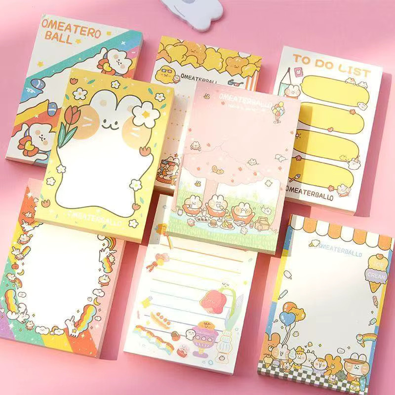 Kawai Message Nico Meow Cartoon Zerreißbares Notizbuch mit 100 Blatt in 6 Designs, Mehrfarbig - Bild 1