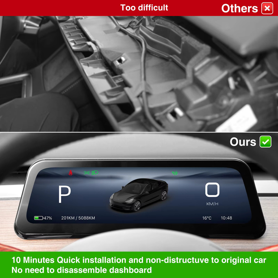 Navmaker Head-Up-Display für Tesla Model Y, Kombiinstrument und Frontdisplay mit Carplay-Tachometer, Schwarz - Bild 4