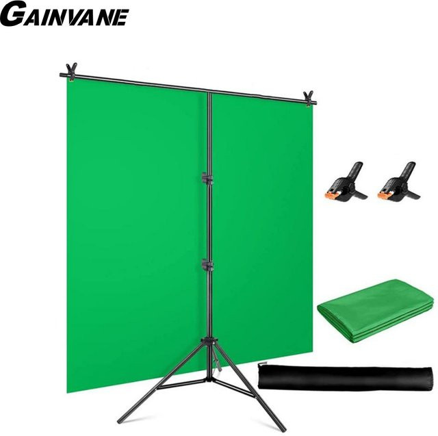 GAINVANE T-förmiges Hintergrundständer-Set mit grünem Chroma Key Hintergrundtuch für Fotografie und Videoaufnahmen - Bild 1