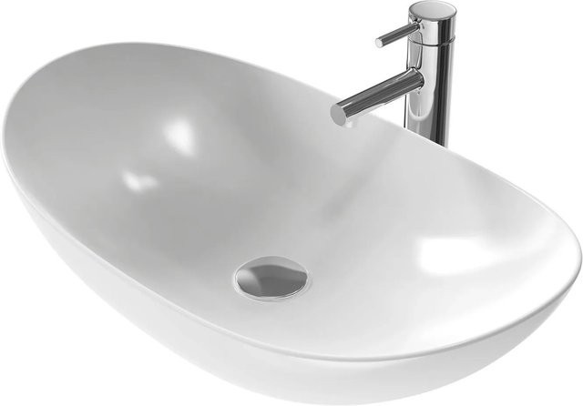 Emke Aufsatzwaschbecken aus Keramik in Weiß, Oval, B/T/H: 61,5 x 36 x 15,5 cm - Bild 1