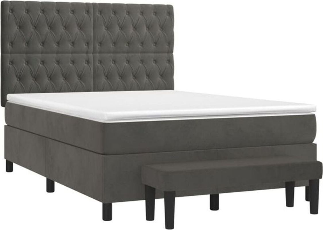 Vidaxl Boxspringbett mit Matratze aus Samt in Anthrazit Grau B/T/H: 140 x 190 cm - Bild 1