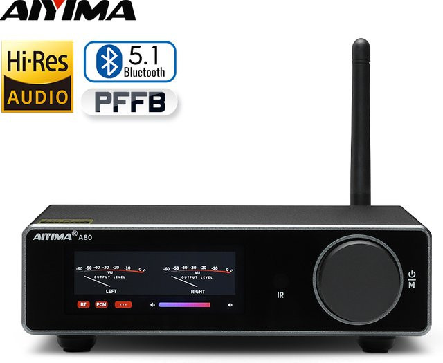AIYIMA A80 TPA3255 Bluetooth DAC Stereo PFFB Leistungsverstärker, 2.0 Hi-Res Digitalverstärker mit USB und Optisch, Schwarz - Bild 1