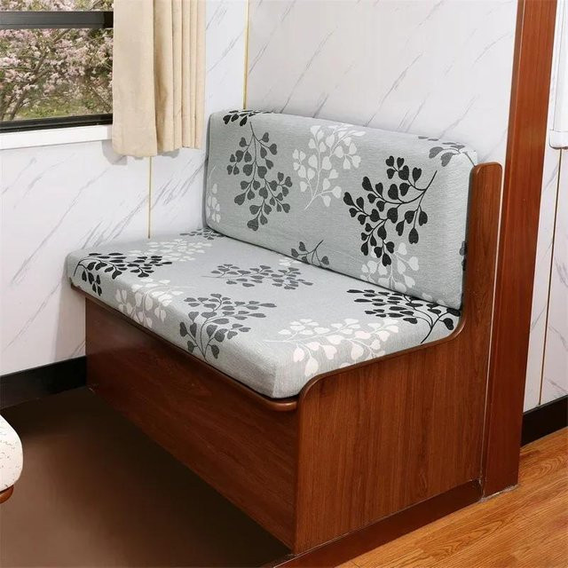 2er-Set elastische RV Dinette Kissenbezüge aus Spandex in Grau mit floralem Muster für Wohnmobile und Sofas - Bild 1