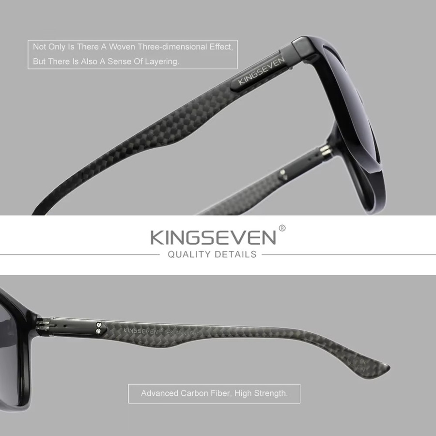 KINGSEVEN Sonnenbrille, Carbon Faser, Vollrand, Square, Schwarz, Herren - Bild 2