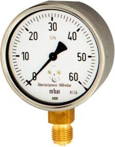 Riegler Kapselfedermanometer aus Stahl in Silber, G 1/4 radial unten, Messbereich 0-250 mbar, Durchmesser 63 mm - Bild 1