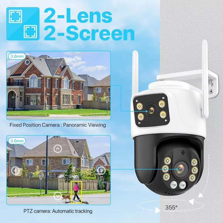 iCSee WLAN-Kamera PTZ mit 4K 8MP HD Dual-Objektiv, Dual-Screen und KI-Menschenerkennung, IP-Sicherheitskamera mit Nachtsicht, Weiß - Bild 2